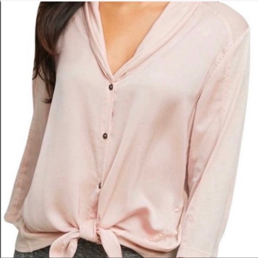 Anthropologie Blush Pink Tie-Hem V-Neck Blouse